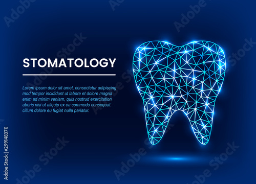 Medical banner of modern dentistry. Polygonal techno tooth in a linear style. stomatology concept.