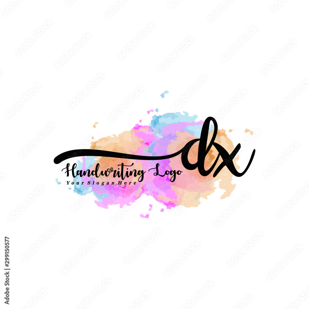 Obraz premium Initial DX handwriting watercolor logo vector. Letter handwritten logo template,watercolor template for, beauty, fashion, wedding, wedding invitation, business card