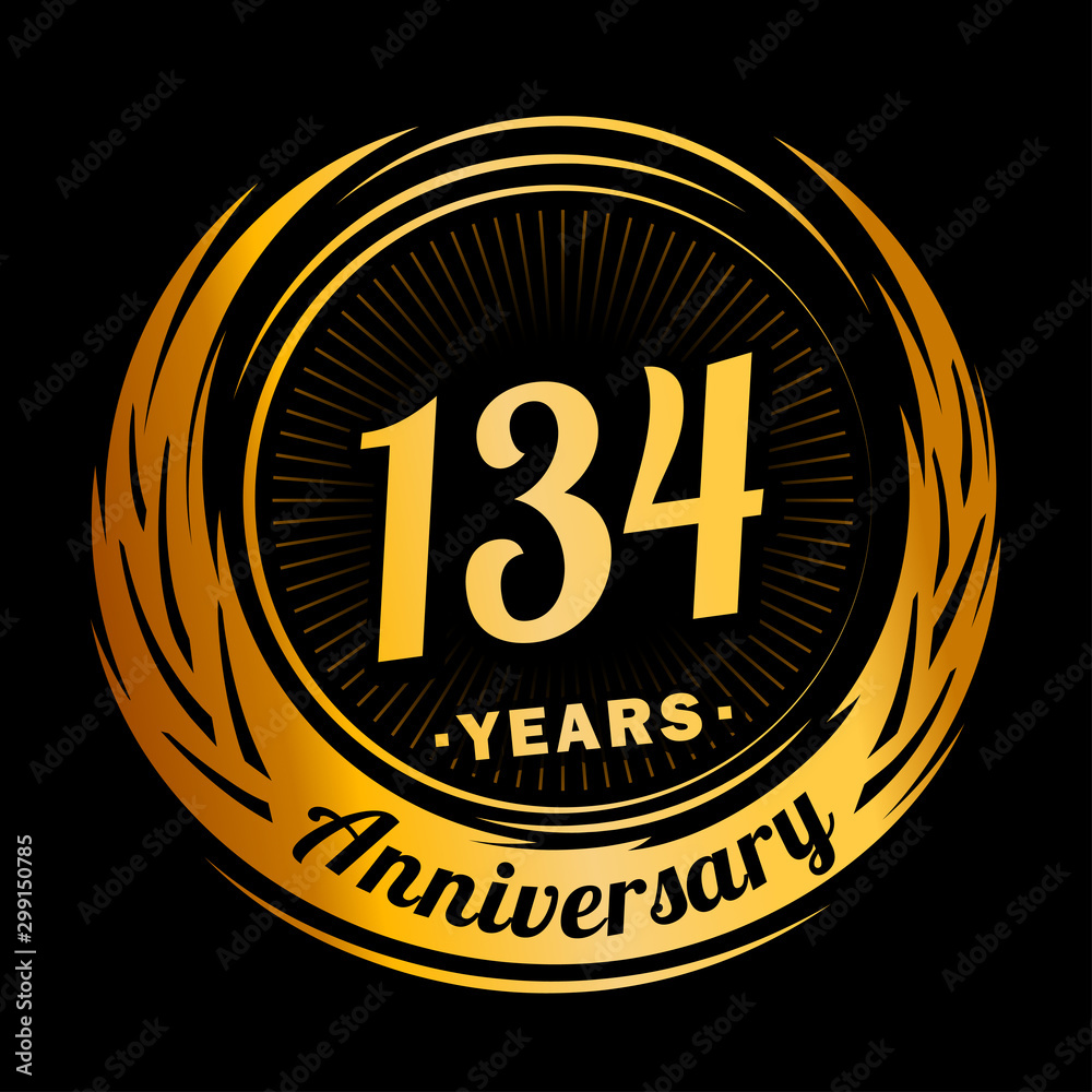 134 years anniversary. Anniversary logo design. One hundred and thirty-four years logo.
