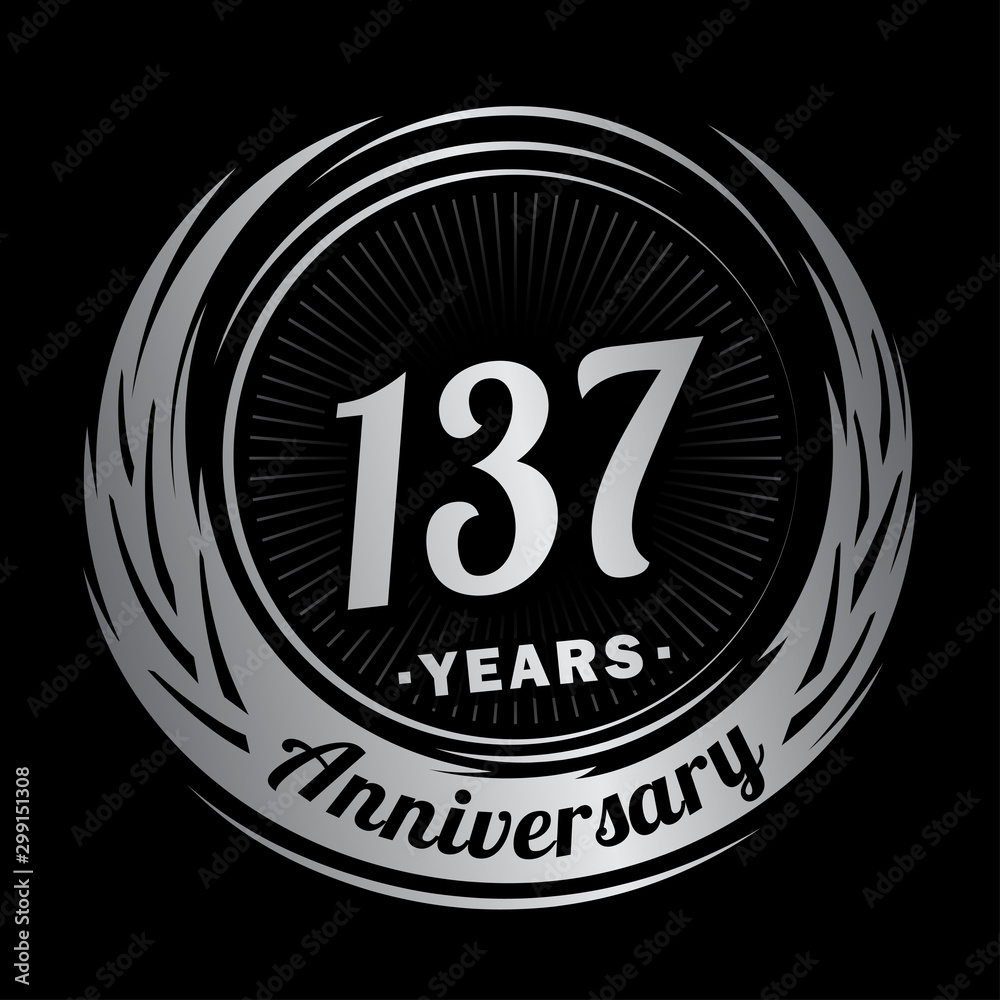 137 years anniversary. Anniversary logo design. One hundred and thirty-seven years logo.