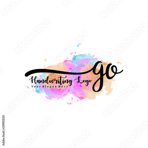 Initial GO handwriting watercolor logo vector. Letter handwritten logo template,watercolor template for, beauty, fashion, wedding, wedding invitation, business card