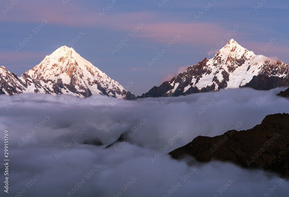Evening view of Mount Salkantay and mount Tukarway