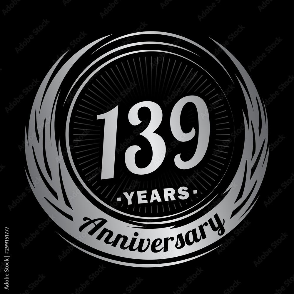 139 years anniversary. Anniversary logo design. One hundred and thirty-nine years logo.