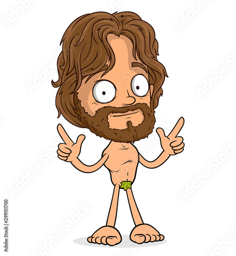 Cartoon funny long haired hipster boy character showing forefingers. Layered EPS ready for animations. Isolated on white background. Vector icon.