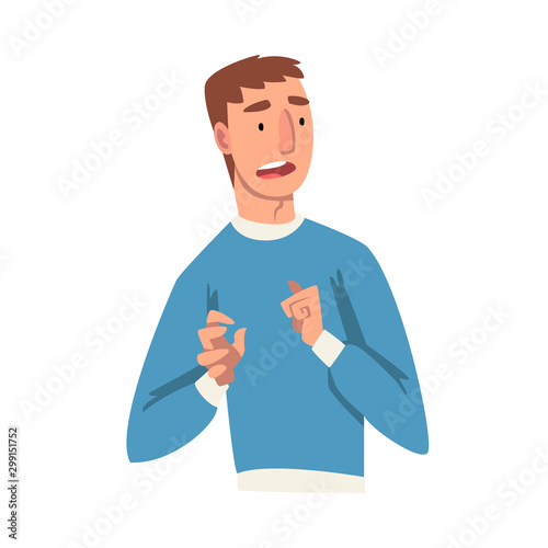 Frightened Young Man, Male Character Facial Emotions Vector Illustration