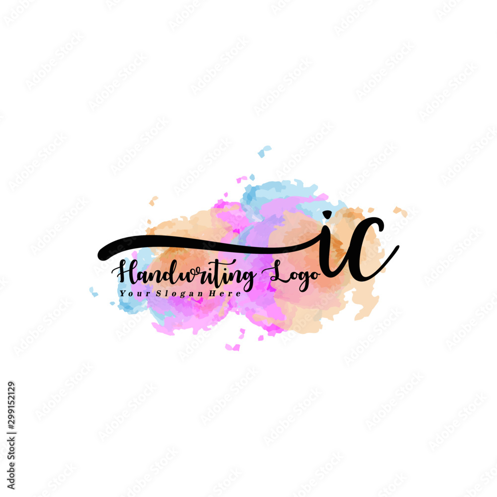 Initial IC handwriting watercolor logo vector. Letter handwritten logo template,watercolor template for, beauty, fashion, wedding, wedding invitation, business card