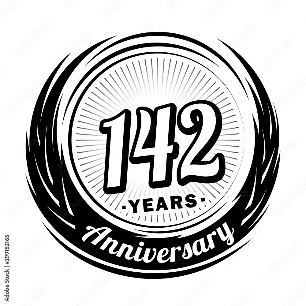 142 years anniversary. Anniversary logo design. One hundred and forty-two years logo.