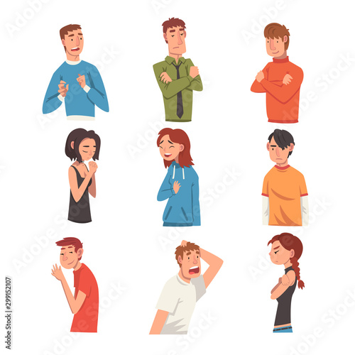 Men and Women with Different Expressions Set, Male and Female Character Facial Emotions Vector Illustration