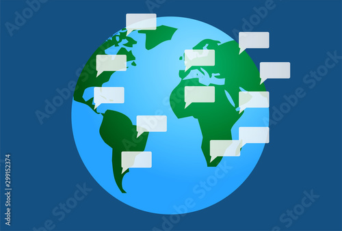Planeta tierra con bocadillo de opiniones y comentarios.