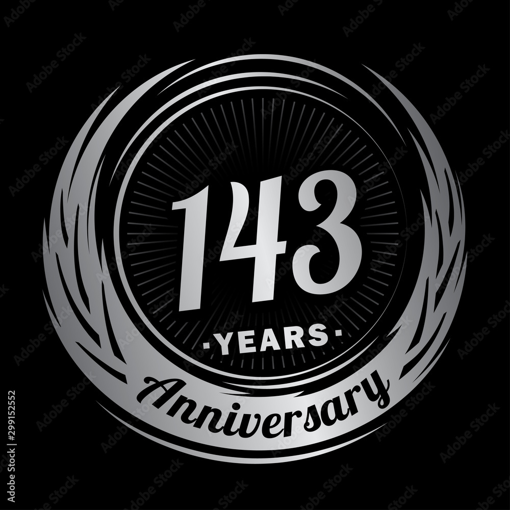 143 years anniversary. Anniversary logo design. One hundred and forty-three years logo.