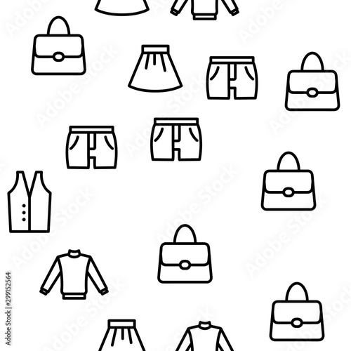 Fashion And Clothes Vector Seamless Pattern Thin Line Illustration