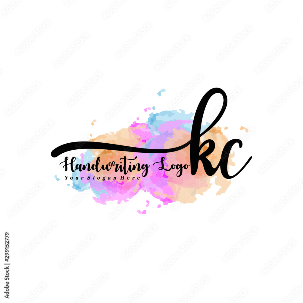 Obraz premium Initial KC handwriting watercolor logo vector. Letter handwritten logo template,watercolor template for, beauty, fashion, wedding, wedding invitation, business card