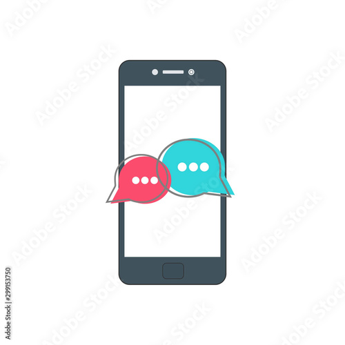 Mobile phone chat message notifications isolated on white background, smartphone white chatting bubble speeches, concept of online talking, speak, conversation, dialog vector illustration