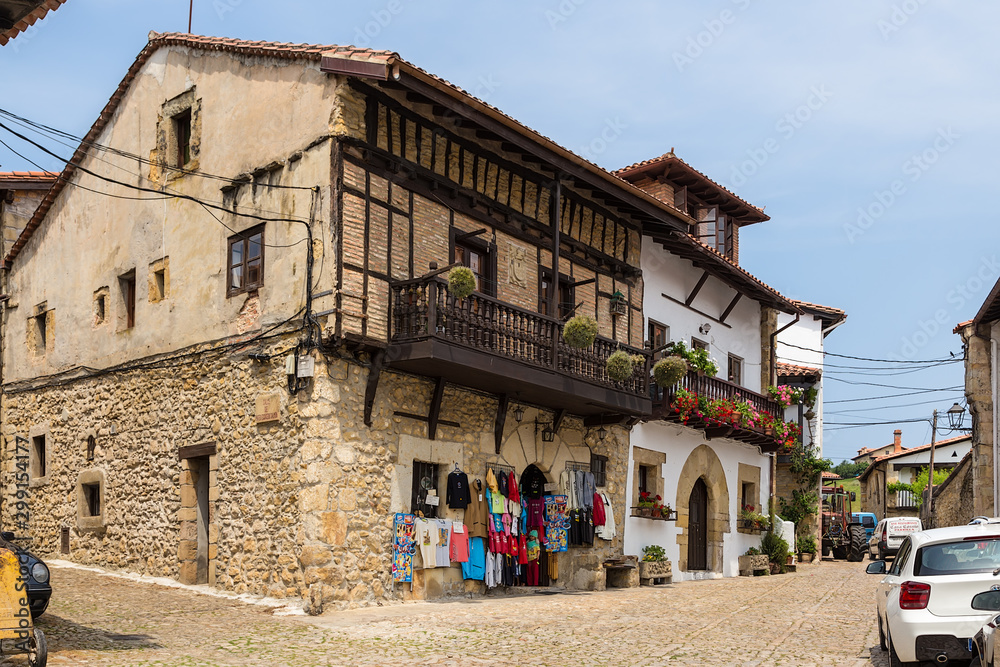 Santillana del Mar, Spain. Colorful buildings with wooden balconies