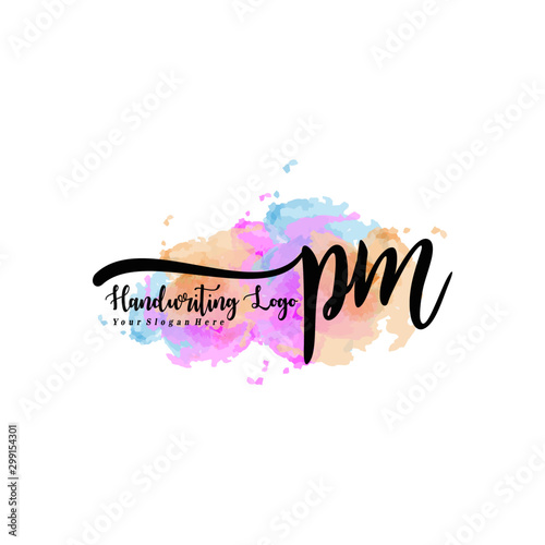 Initial PM handwriting watercolor logo vector. Letter handwritten logo template,watercolor template for, beauty, fashion, wedding, wedding invitation, business card