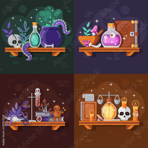 Magic Potion Bottles and Ingredients Collection