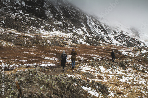 Walking around Lake Idwal, Llyn Idwal, Snowdonia, Wales photo