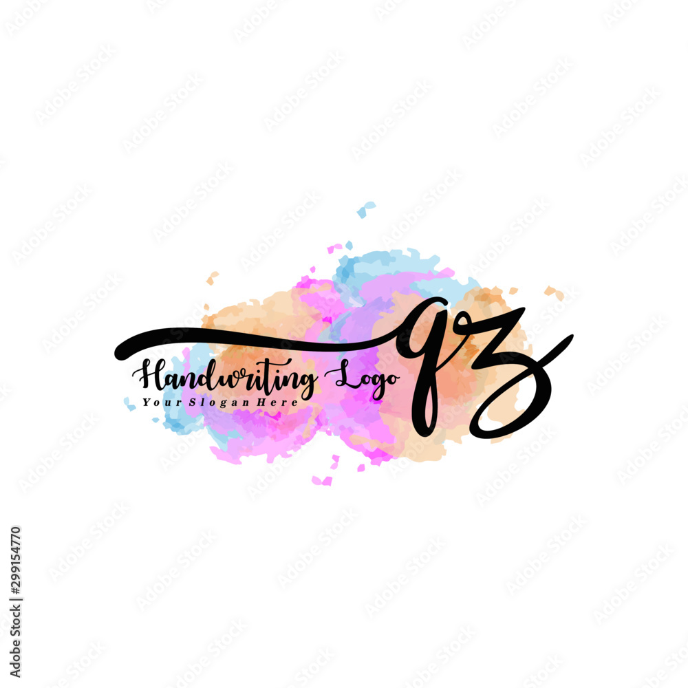 Obraz premium Initial QZ handwriting watercolor logo vector. Letter handwritten logo template,watercolor template for, beauty, fashion, wedding, wedding invitation, business card