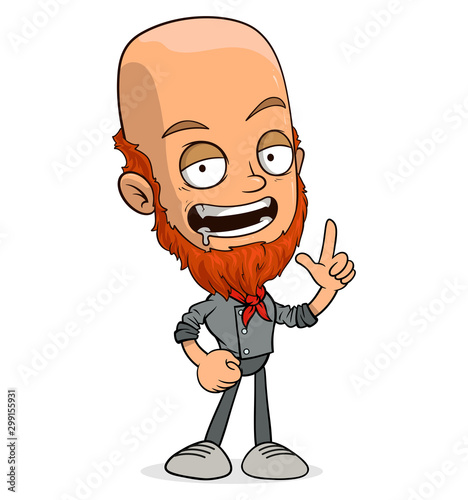 Cartoon funny carzy bald cook boy character in black uniform. Layered vector for animations. Isolated on white background. Vector icon.