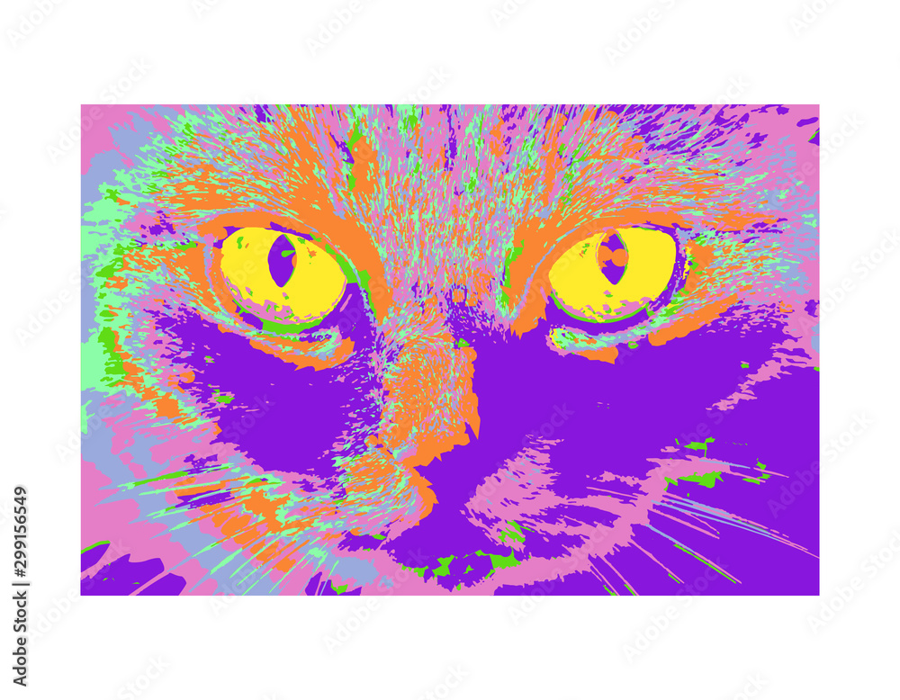 Beautiful cat face in pop art style on a white background. Vector image