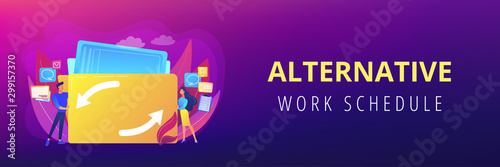 Delegating duties and responsibilities to colleagues. Job sharing, alternative work schedule, collaborative employment, division of a job concept. Header or footer banner template with copy space.