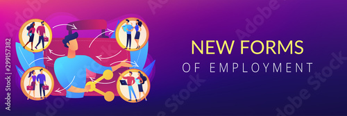 Job interview, vacancy candidates. Social networking, workflow. Employee sharing, new forms of employment, strategic employment sharing concept. Header or footer banner template with copy space.