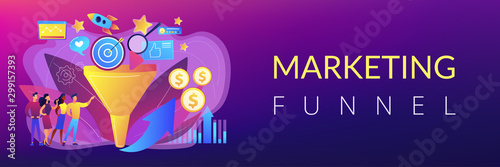 Analysts analyzing market. Selling strategy, lead generation. Marketing funnel, product marketing cycle, advertising system control concept. Header or footer banner template with copy space.