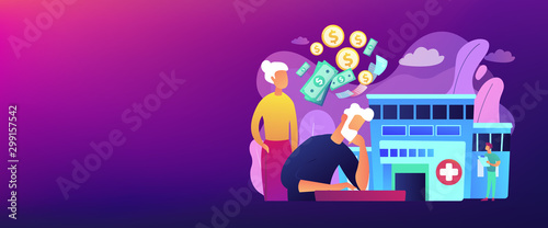 Pensioners social security. Healthcare expenses of retirees, supplemental health insurance plan, the biggest retirement expenses concept. Header or footer banner template with copy space.