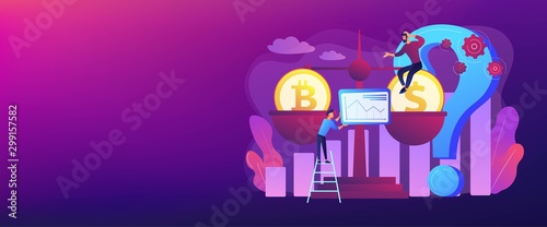 Virtual money exchange, market statistics analysis. Bitcoin price prediction, cryptocurrency price forecast, blockchain invest profitability concept. Header or footer banner template with copy space.
