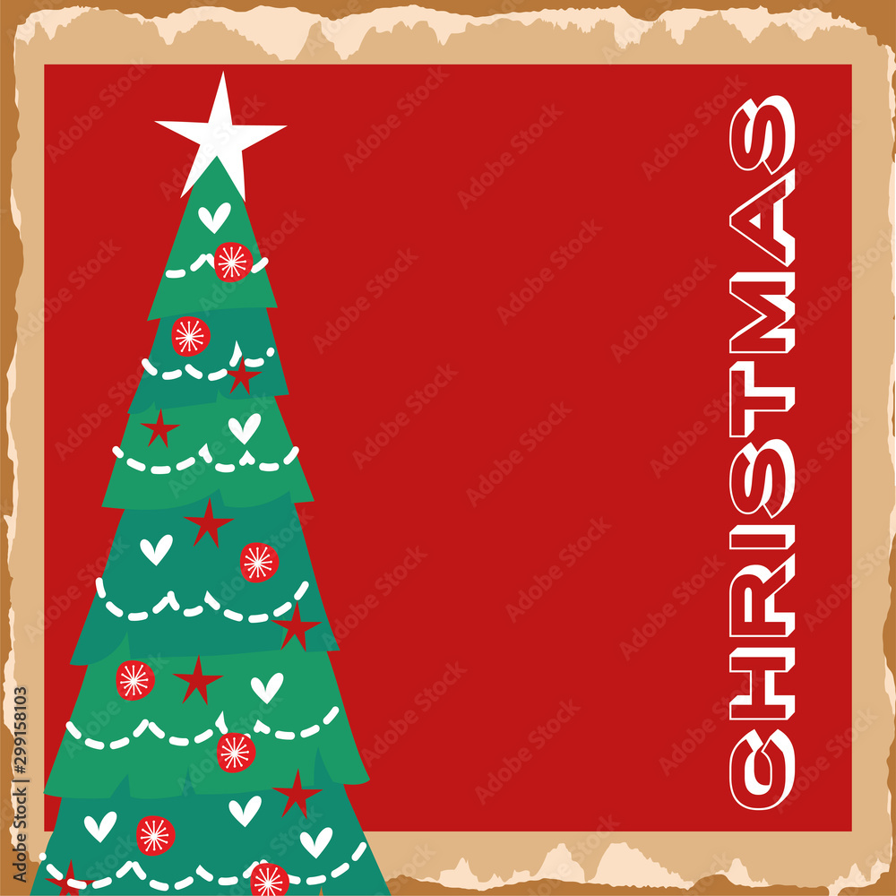happy merry christmas card with pine tree happy merry christmas card with pine tree