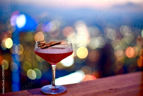 Rooftop cocktail drinks facing downtown LA