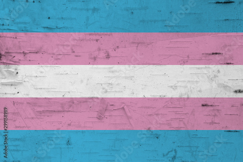 A rustic old transgender flag on weathered wood