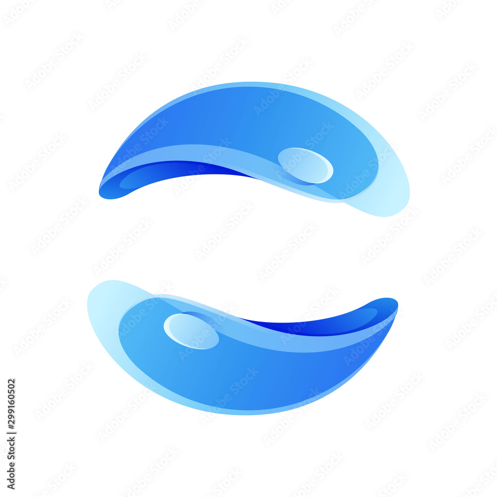 Fototapeta premium Ecology sphere logo formed by twisted blue drops.