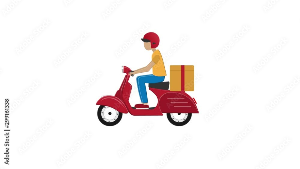 The animation of the scooter with a driver. Scooter, video with the alpha channel on. Cartoon The animation of the scooter with a driver. Scooter, video with the alpha channel on. Cartoon