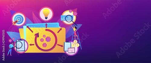 KPI and task management. Workflow optimization. Project life cycle, successful project management, stages of project completion concept. Header or footer banner template with copy space.