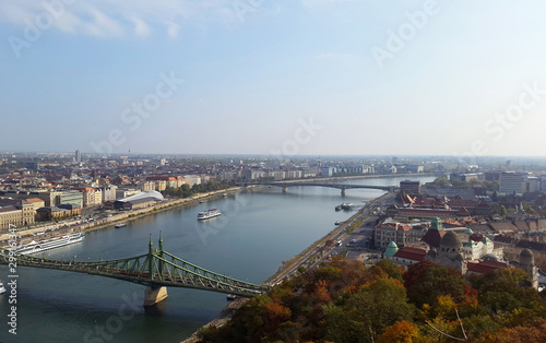 Budapest city from Gellert Hill - Danube river and bridges/ October 2018