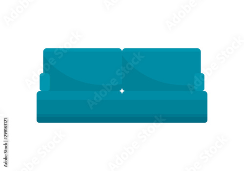 Modern decorative blue sofa icon in flat style