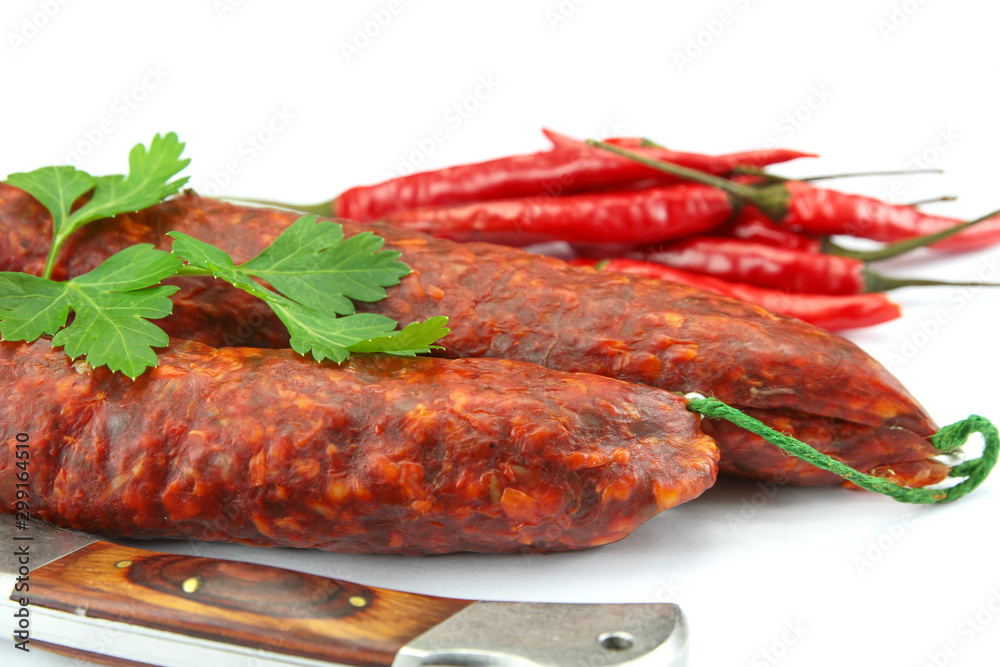 whole chorizo on a white background whole chorizo on a white background