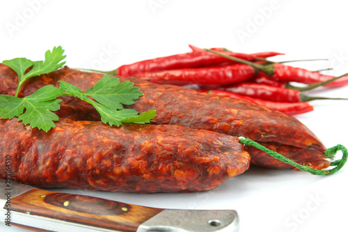 whole chorizo on a white background