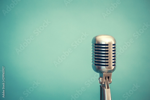 retro microphone, light blue background