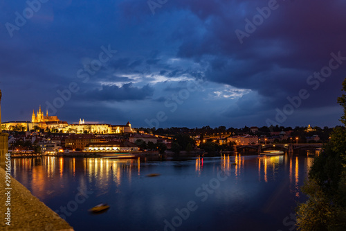 Photography Charles Bridge at night Prague in Czech Republic.
