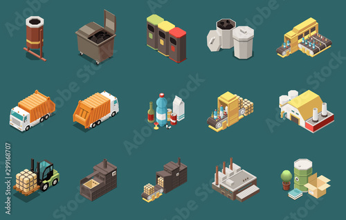 Garbage Recycling Isometric Icons Set