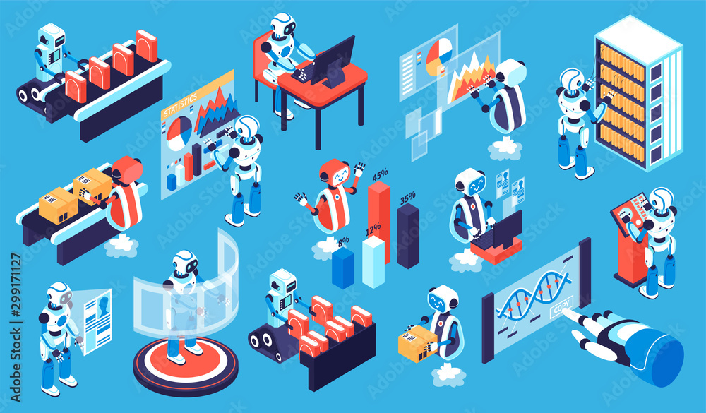 Robotic Process Isometric Set Robotic Process Isometric Set