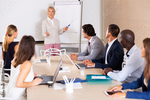 Woman presenting strategy to colleagues