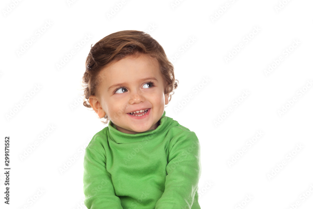 Beautiful little child two years old wearing green jersey Beautiful little child two years old wearing green jersey