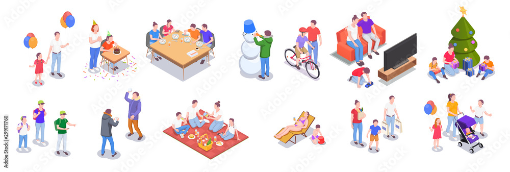 Family Holidays Isometric Set Family Holidays Isometric Set