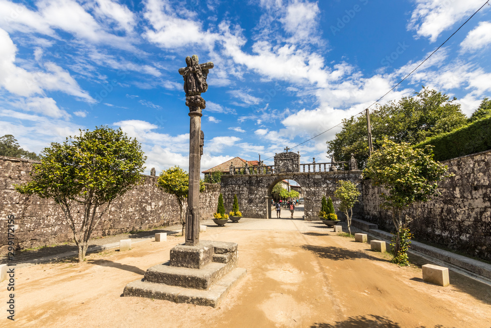 Meis, Spain. A cruceiro or calvary in Galicia, in the entrance to the monastery of Armenteira