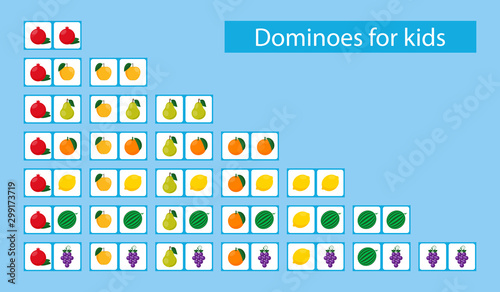 dominoes for kids with fruits and berries. vector illustration.