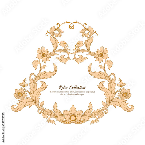 Border, frame label In baroque, rococo, victorian renaissance style. Trendy floral vintage pattern. Vector illustration