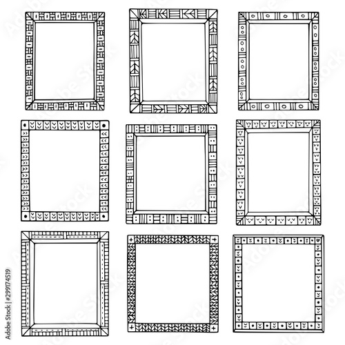 Set of doodle black borders isolated on white background.